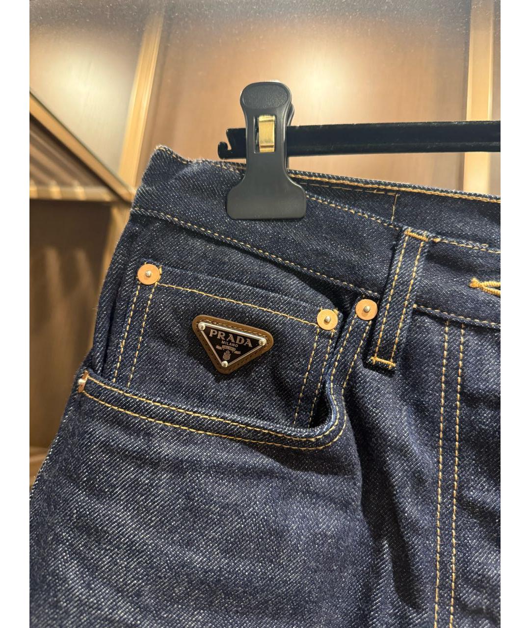 PRADA Темно-синие хлопковые прямые джинсы, фото 2