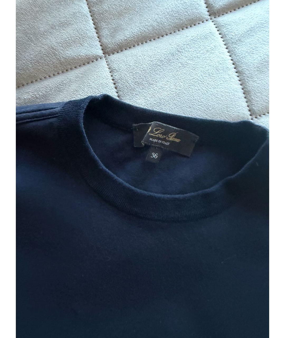 LORO PIANA Темно-синяя хлопковая футболка, фото 2