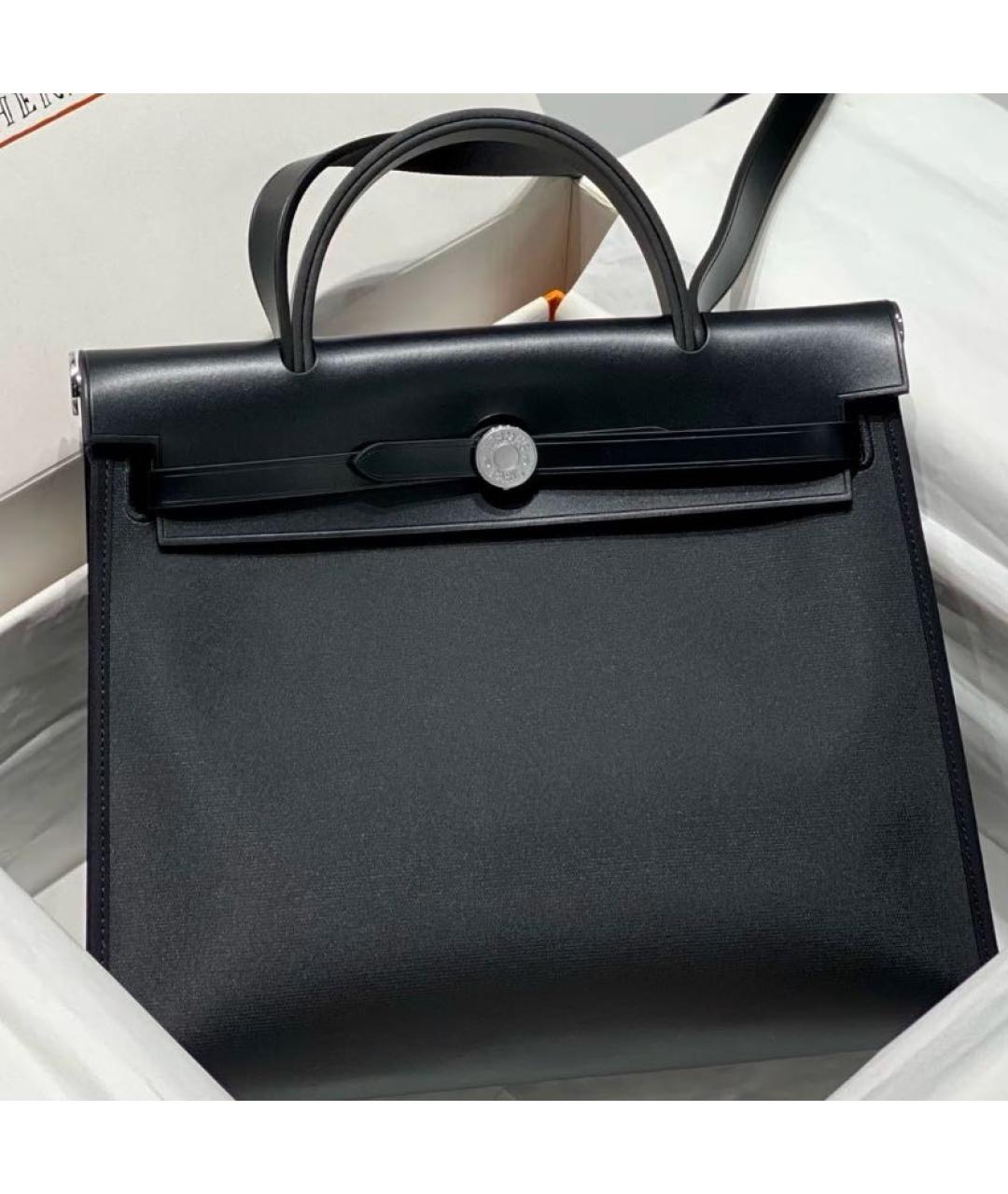 HERMES Черная сумка через плечо из канвы, фото 4