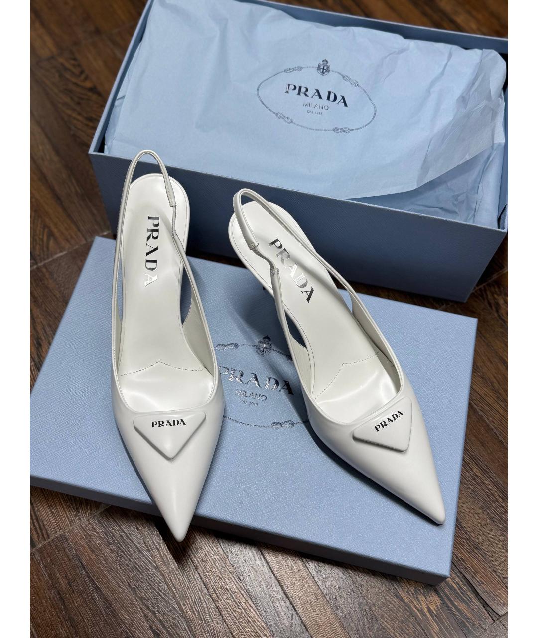 PRADA Белые кожаные туфли, фото 2