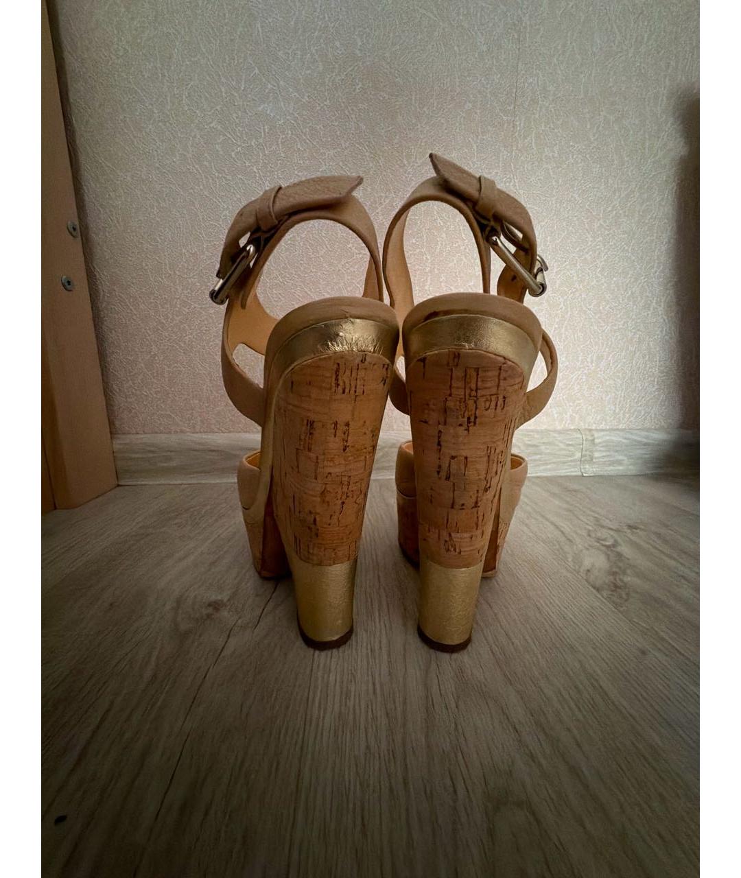 GIUSEPPE ZANOTTI DESIGN Бежевые кожаные босоножки, фото 4