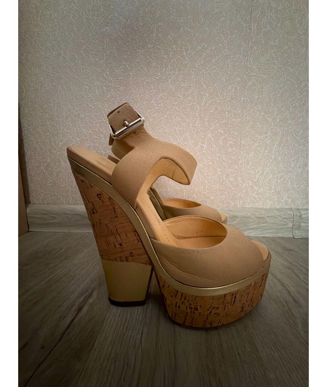 GIUSEPPE ZANOTTI DESIGN Бежевые кожаные босоножки, фото 9