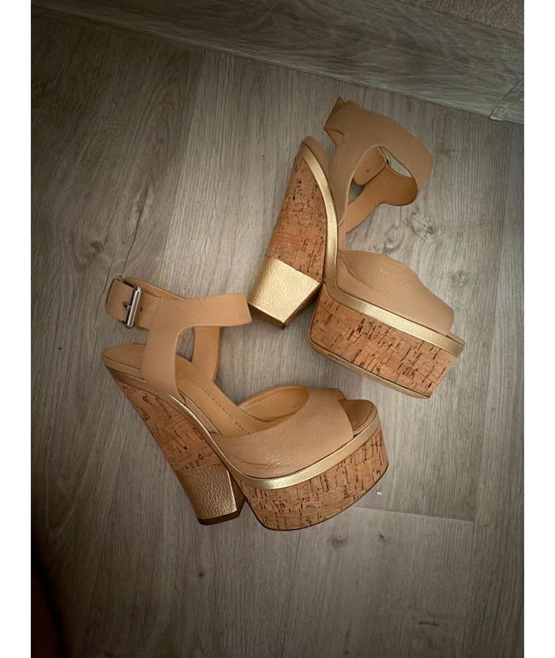 GIUSEPPE ZANOTTI DESIGN Бежевые кожаные босоножки, фото 8