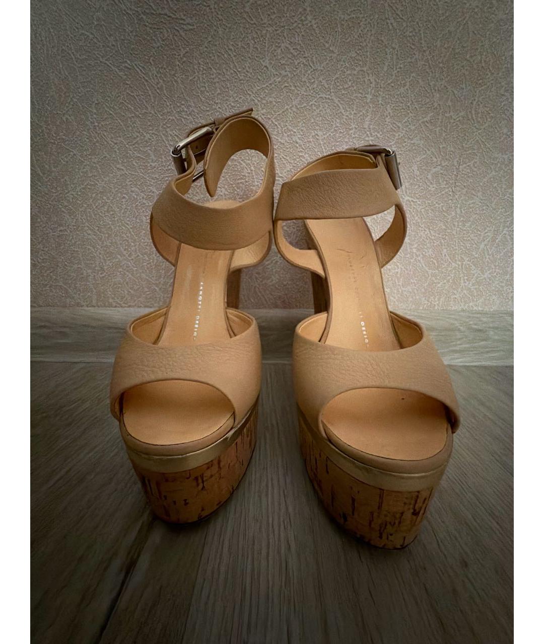 GIUSEPPE ZANOTTI DESIGN Бежевые кожаные босоножки, фото 2