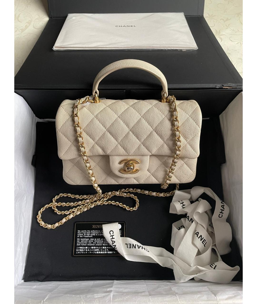 CHANEL Бежевая кожаная сумка через плечо, фото 7