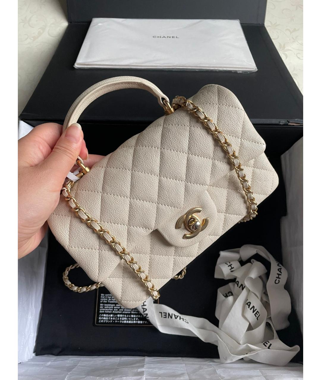 CHANEL Бежевая кожаная сумка через плечо, фото 2