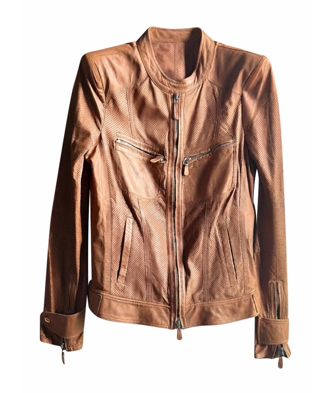 ROBERTO CAVALLI Коричневая кожаная куртка, фото 1