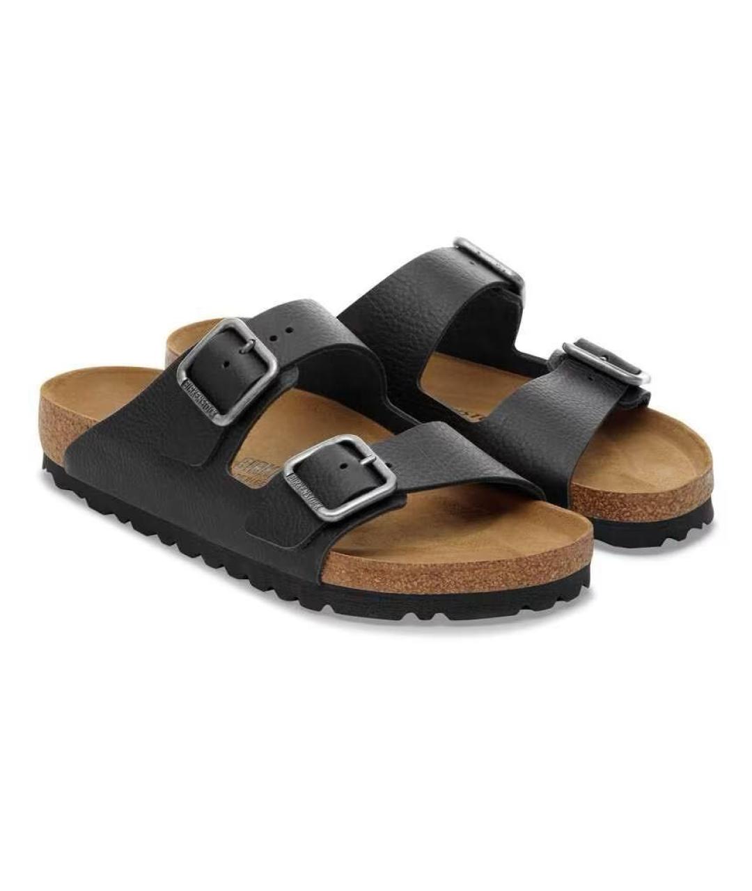 BIRKENSTOCK Черные кожаные шлепанцы, фото 2