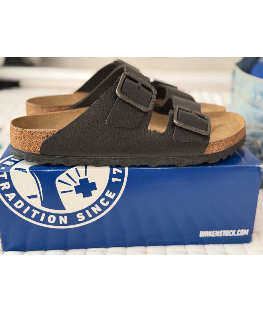 BIRKENSTOCK Черные кожаные шлепанцы, фото 6