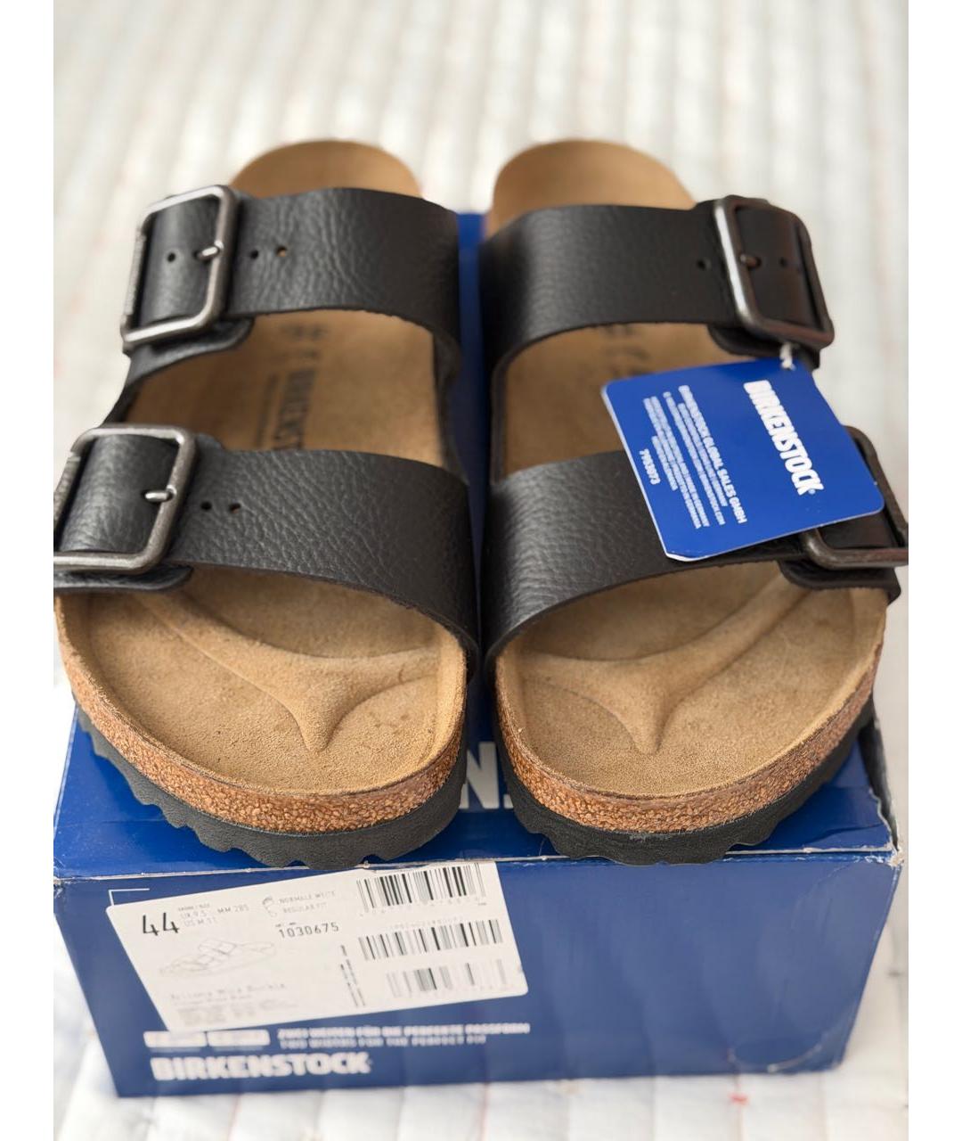 BIRKENSTOCK Черные кожаные шлепанцы, фото 3