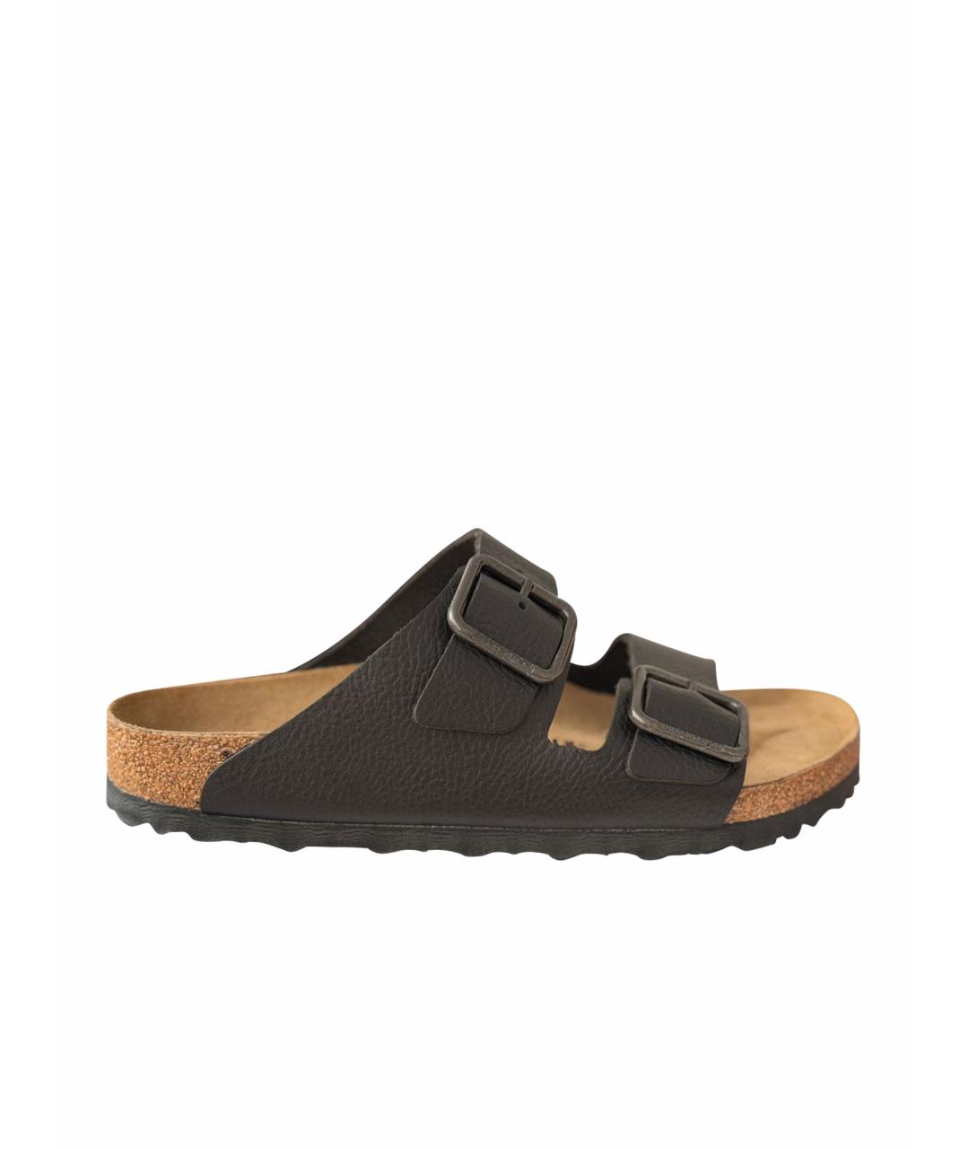 BIRKENSTOCK Черные кожаные шлепанцы, фото 1