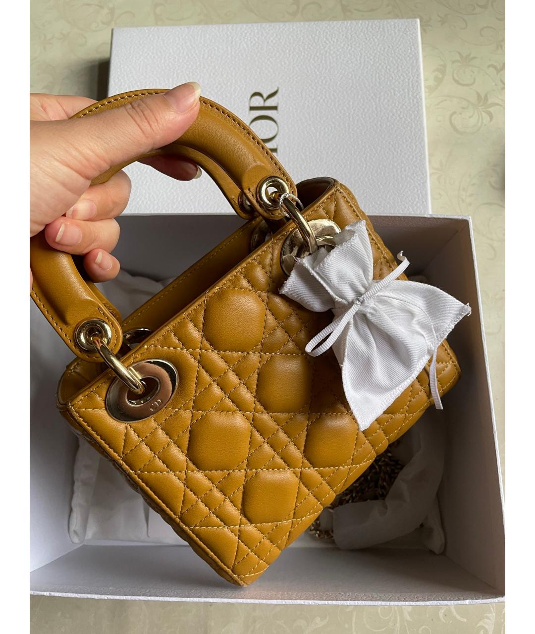 CHRISTIAN DIOR Желтая кожаная сумка с короткими ручками, фото 2