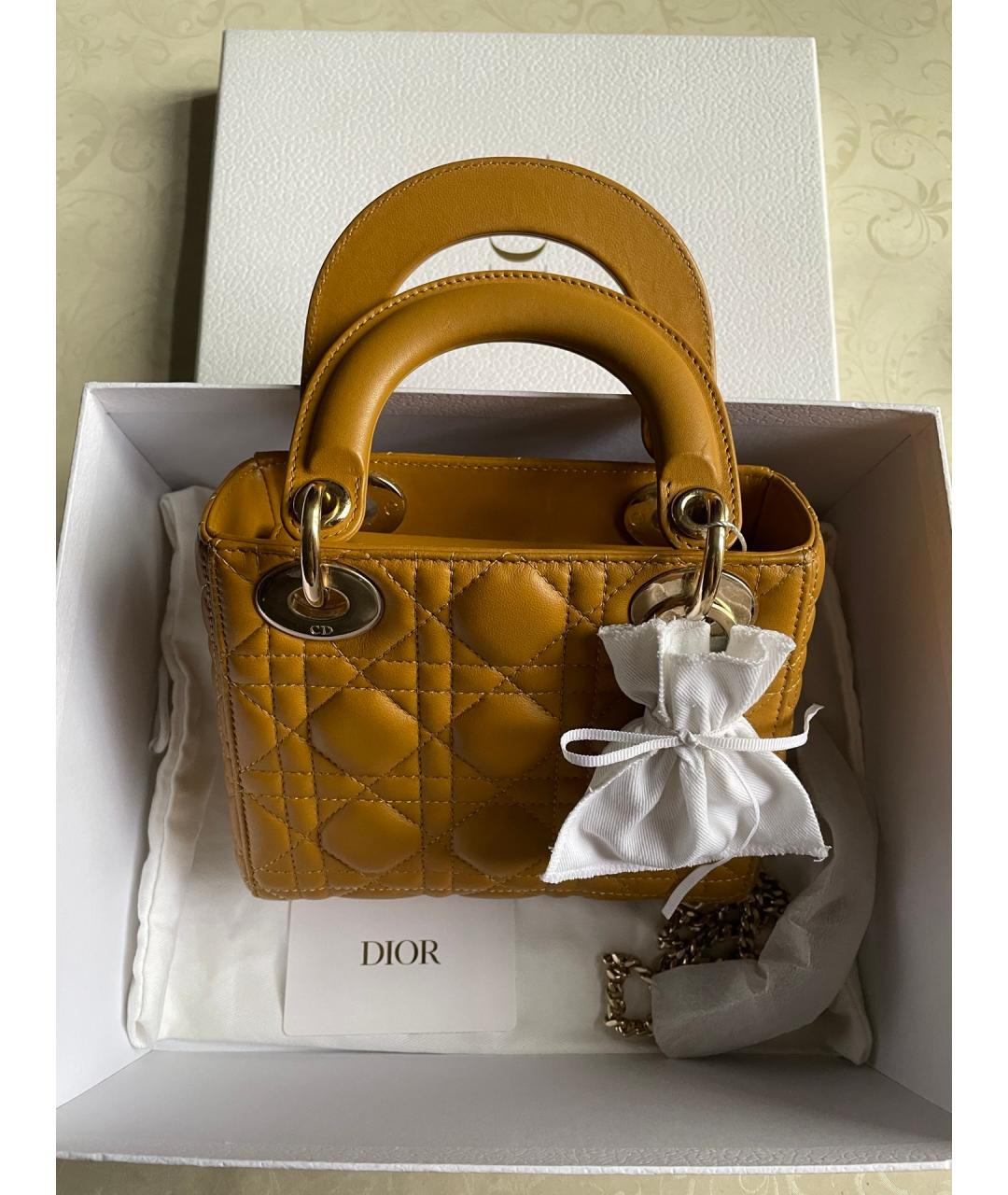 CHRISTIAN DIOR Желтая кожаная сумка с короткими ручками, фото 7