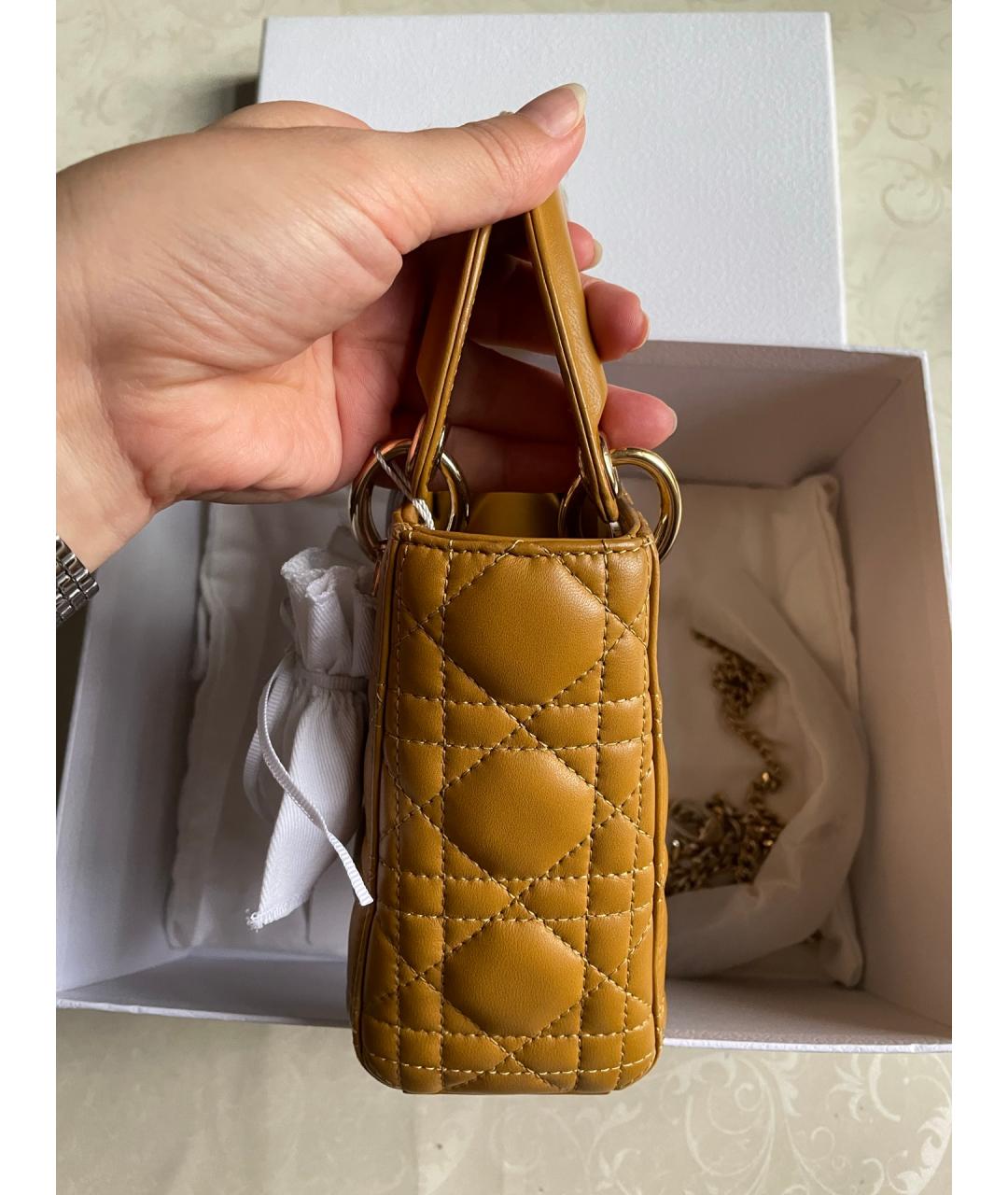 CHRISTIAN DIOR Желтая кожаная сумка с короткими ручками, фото 4