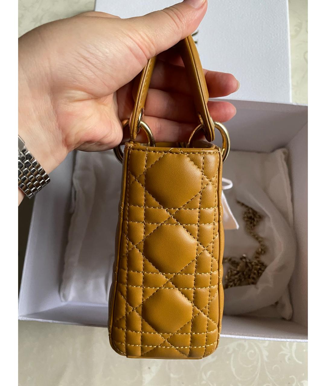 CHRISTIAN DIOR Желтая кожаная сумка с короткими ручками, фото 5