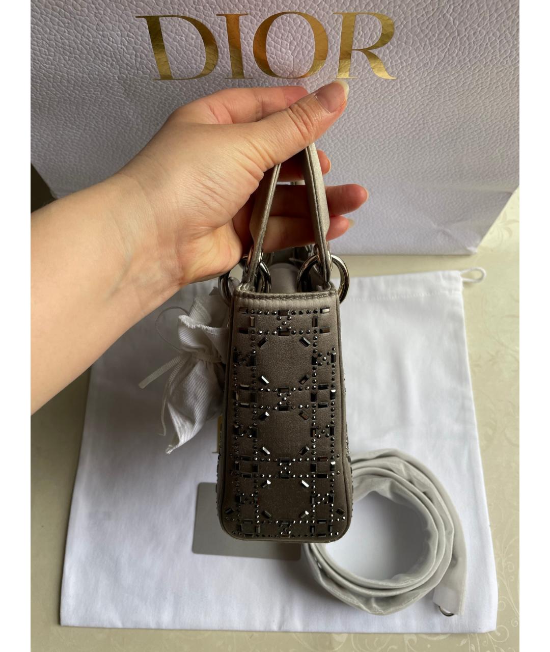 CHRISTIAN DIOR Серая шелковая сумка с короткими ручками, фото 4