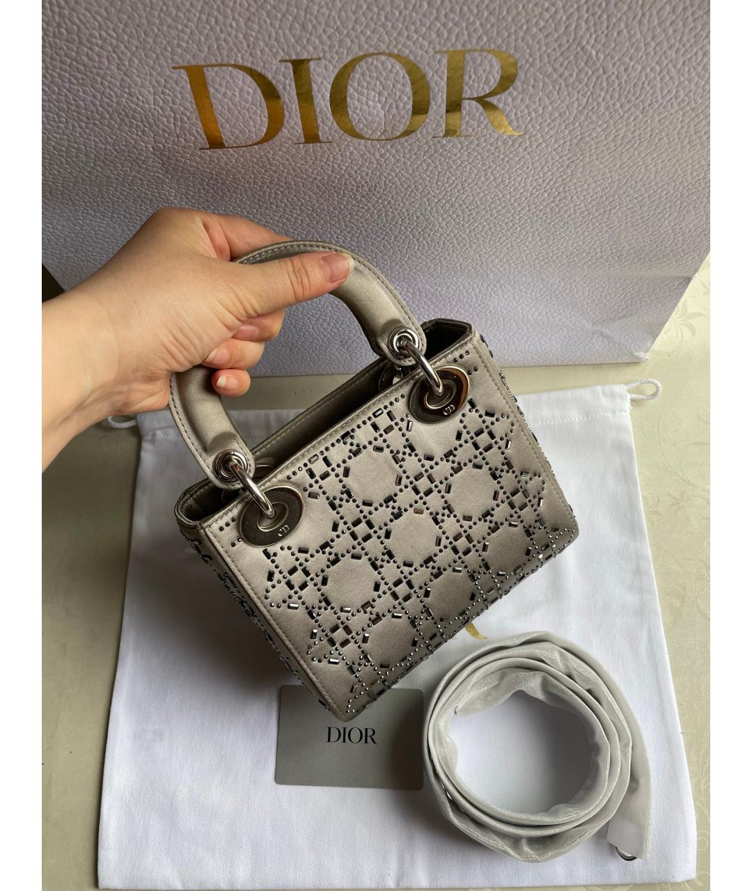 CHRISTIAN DIOR Серая шелковая сумка с короткими ручками, фото 3