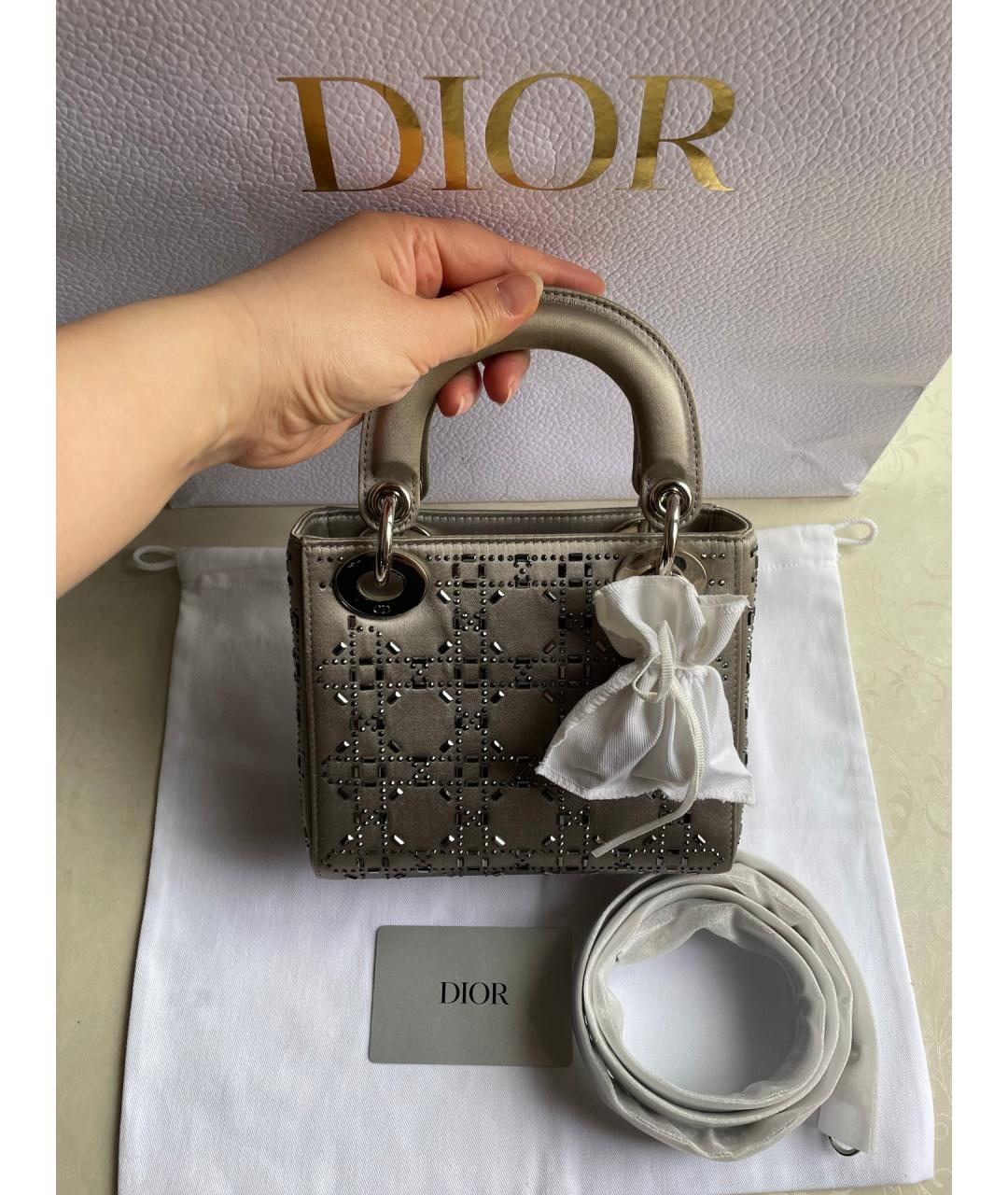 CHRISTIAN DIOR Серая шелковая сумка с короткими ручками, фото 7