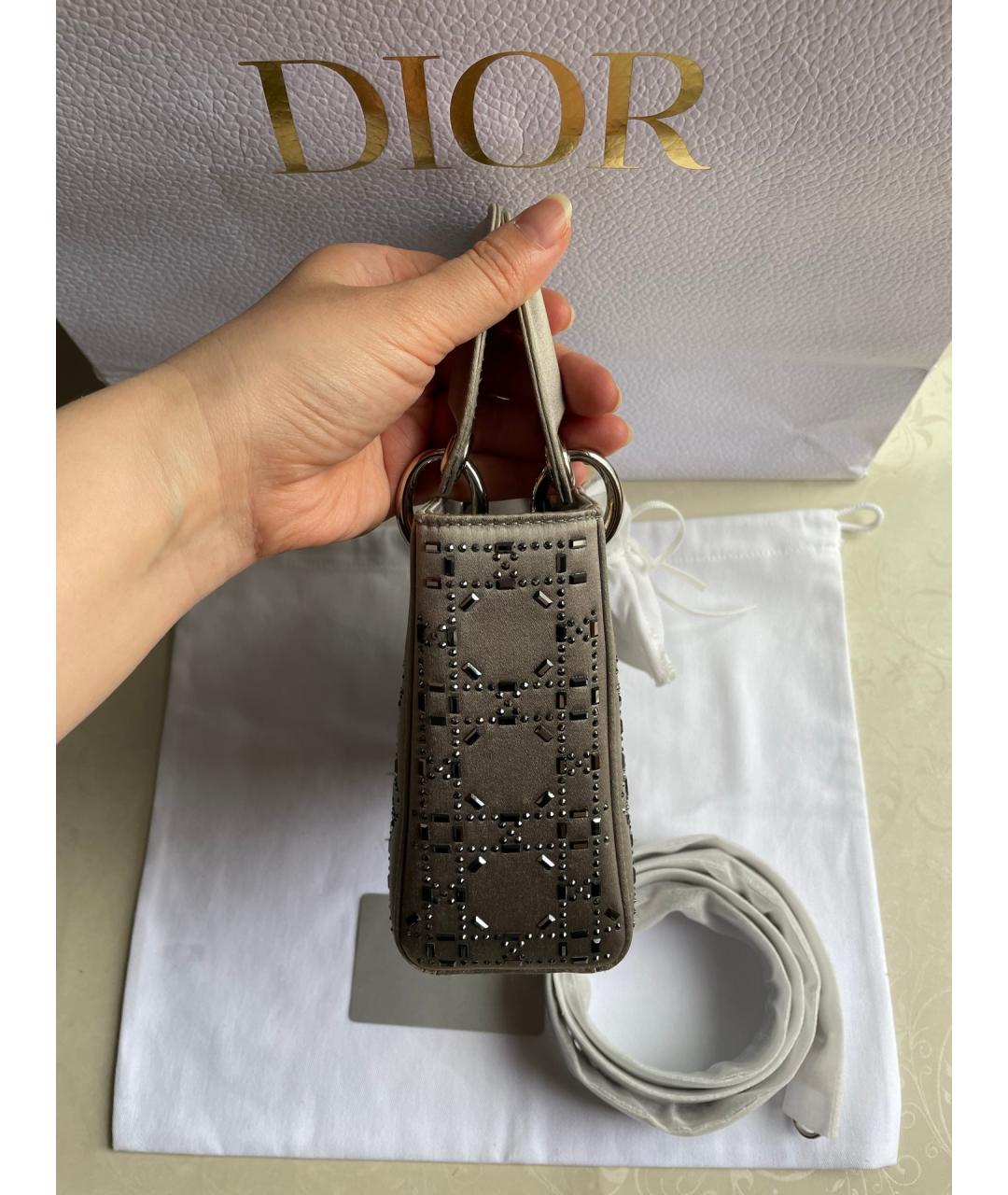 CHRISTIAN DIOR Серая шелковая сумка с короткими ручками, фото 5