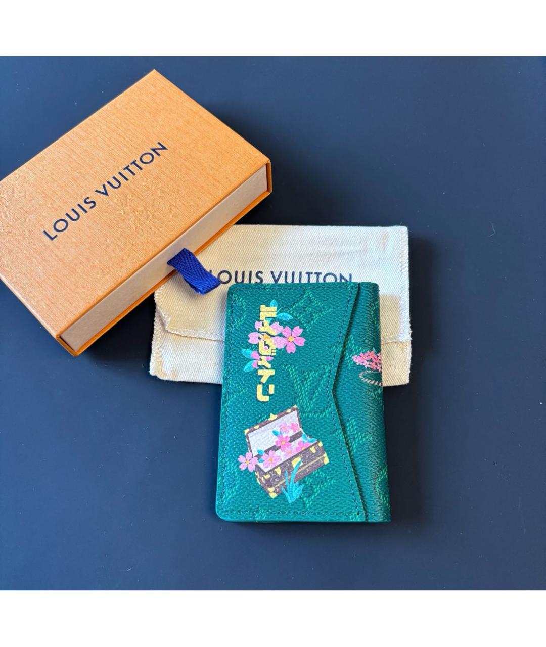 LOUIS VUITTON Зеленый кожаный кардхолдер, фото 6