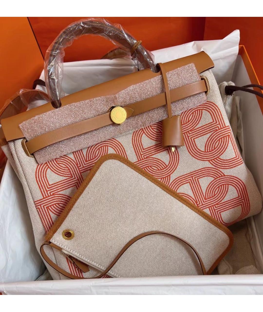 HERMES Бежевая сумка через плечо из канвы, фото 3