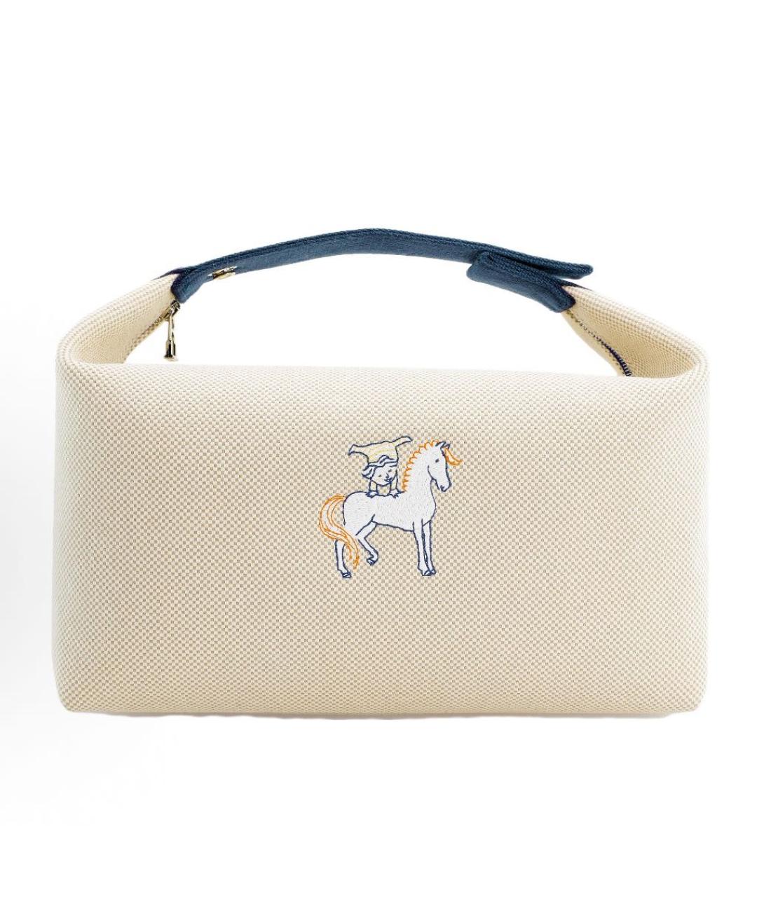 HERMES Бежевая сумка с короткими ручками из канвы, фото 5