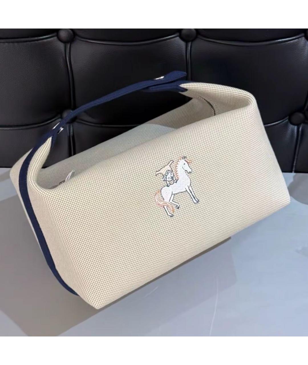 HERMES Бежевая сумка с короткими ручками из канвы, фото 3