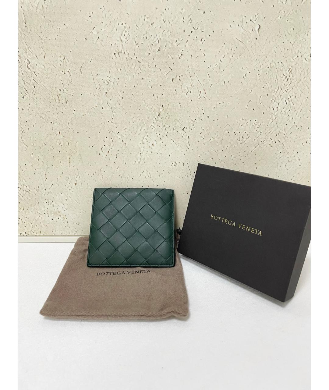 BOTTEGA VENETA Зеленый кожаный кошелек, фото 2