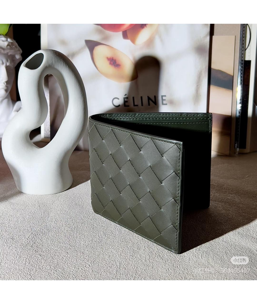 BOTTEGA VENETA Зеленый кожаный кошелек, фото 4