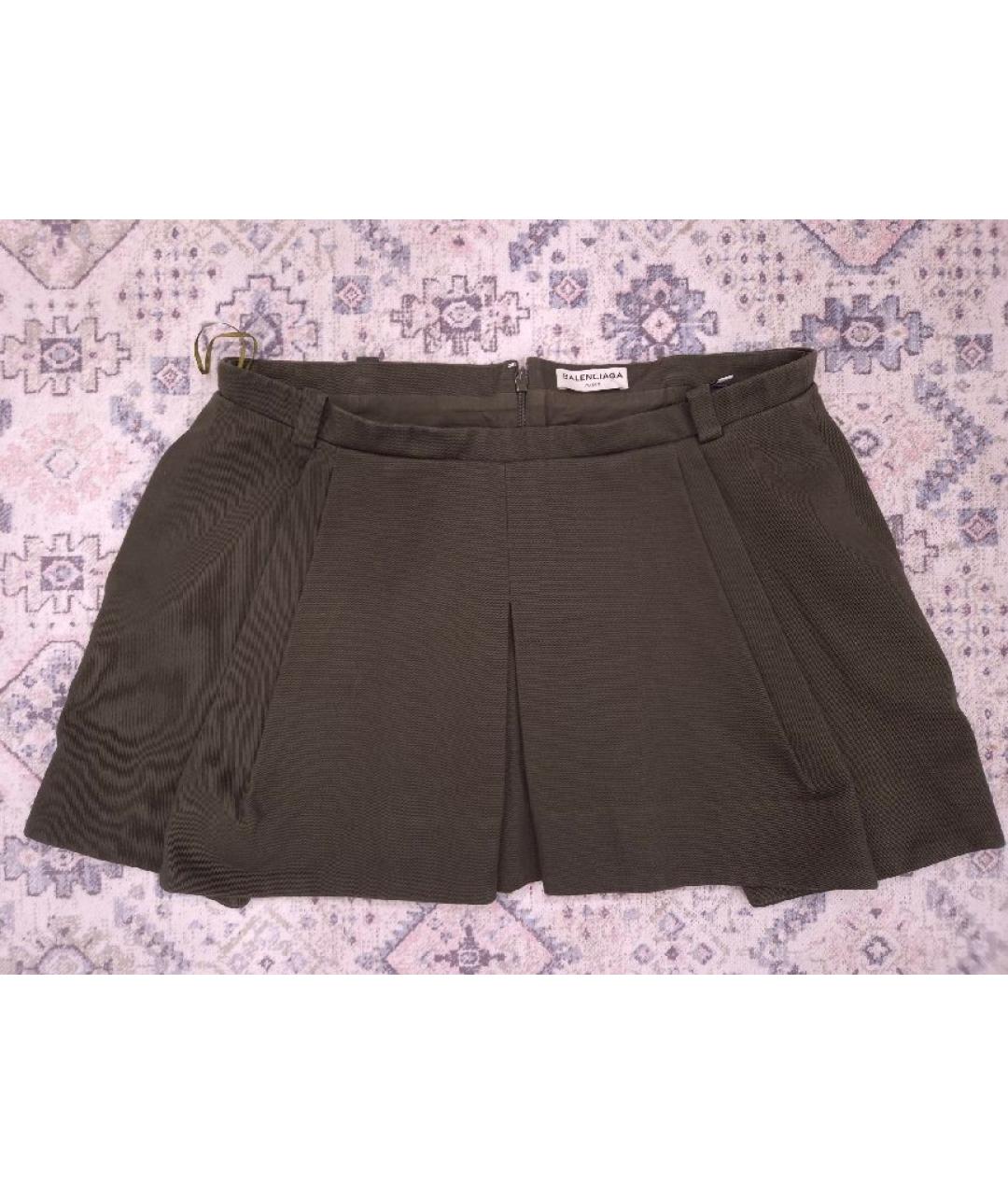 BALENCIAGA Хаки хлопковая юбка мини, фото 5