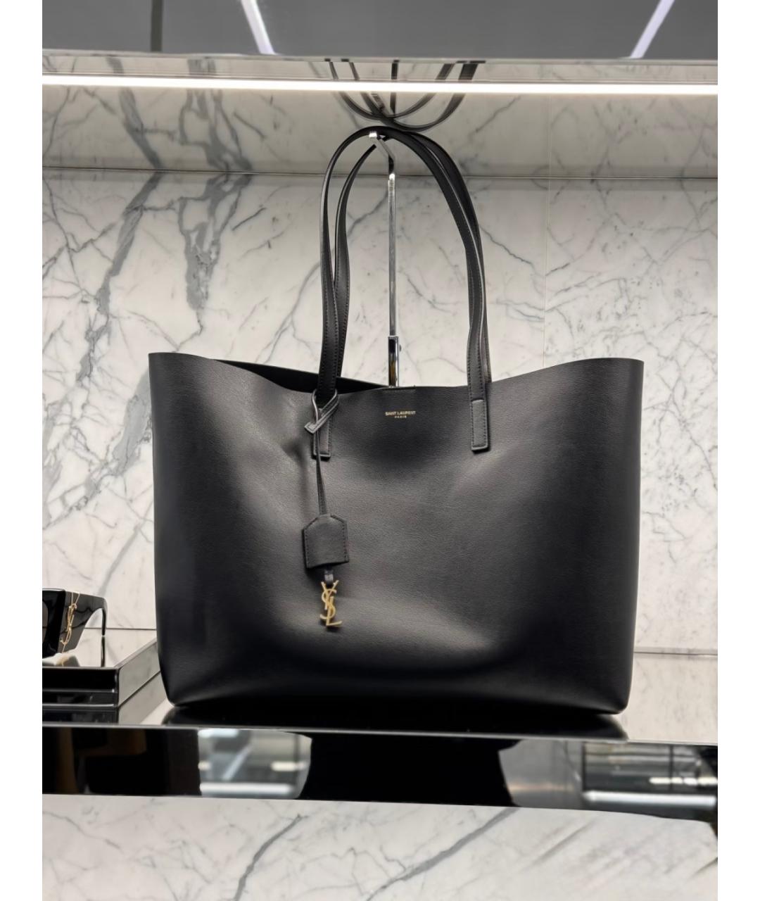 SAINT LAURENT Серая кожаная сумка тоут, фото 9