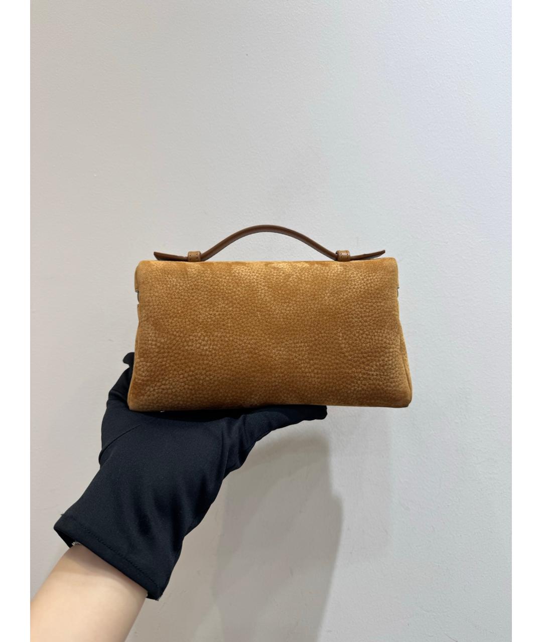 LORO PIANA Коричневая кожаная сумка с короткими ручками, фото 3