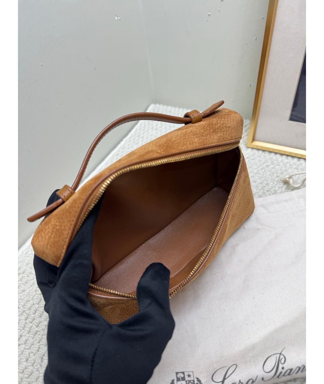 LORO PIANA Коричневая кожаная сумка с короткими ручками, фото 6