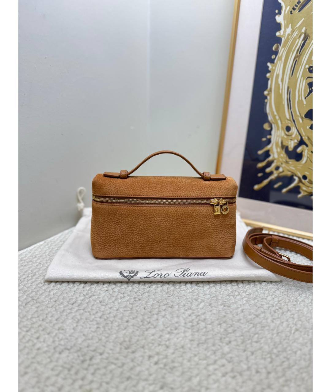 LORO PIANA Коричневая кожаная сумка с короткими ручками, фото 10