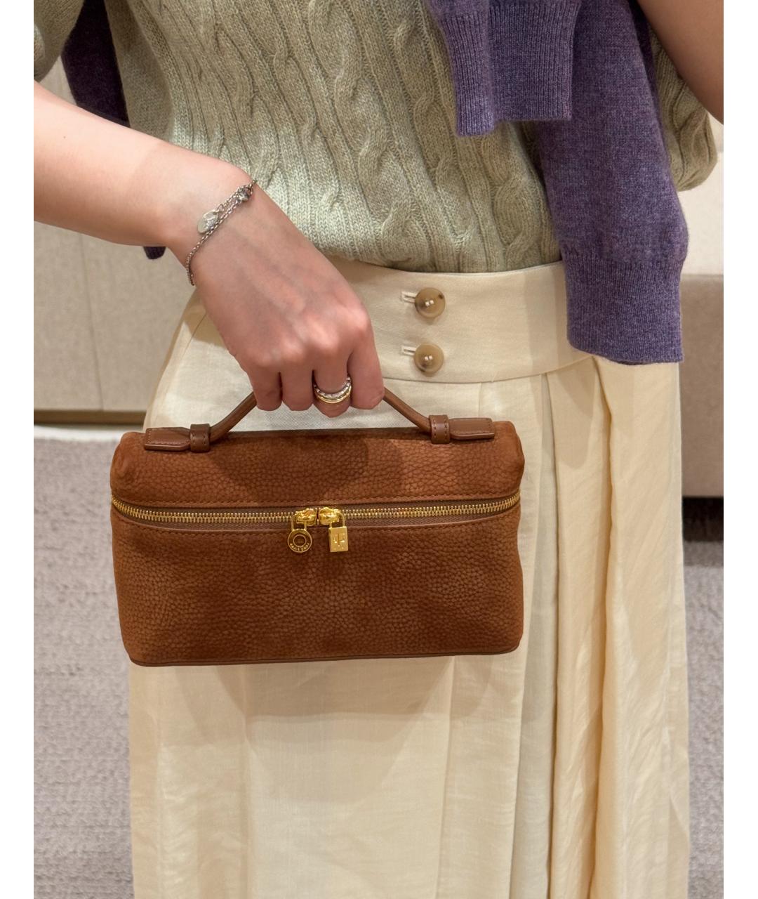 LORO PIANA Коричневая кожаная сумка с короткими ручками, фото 9