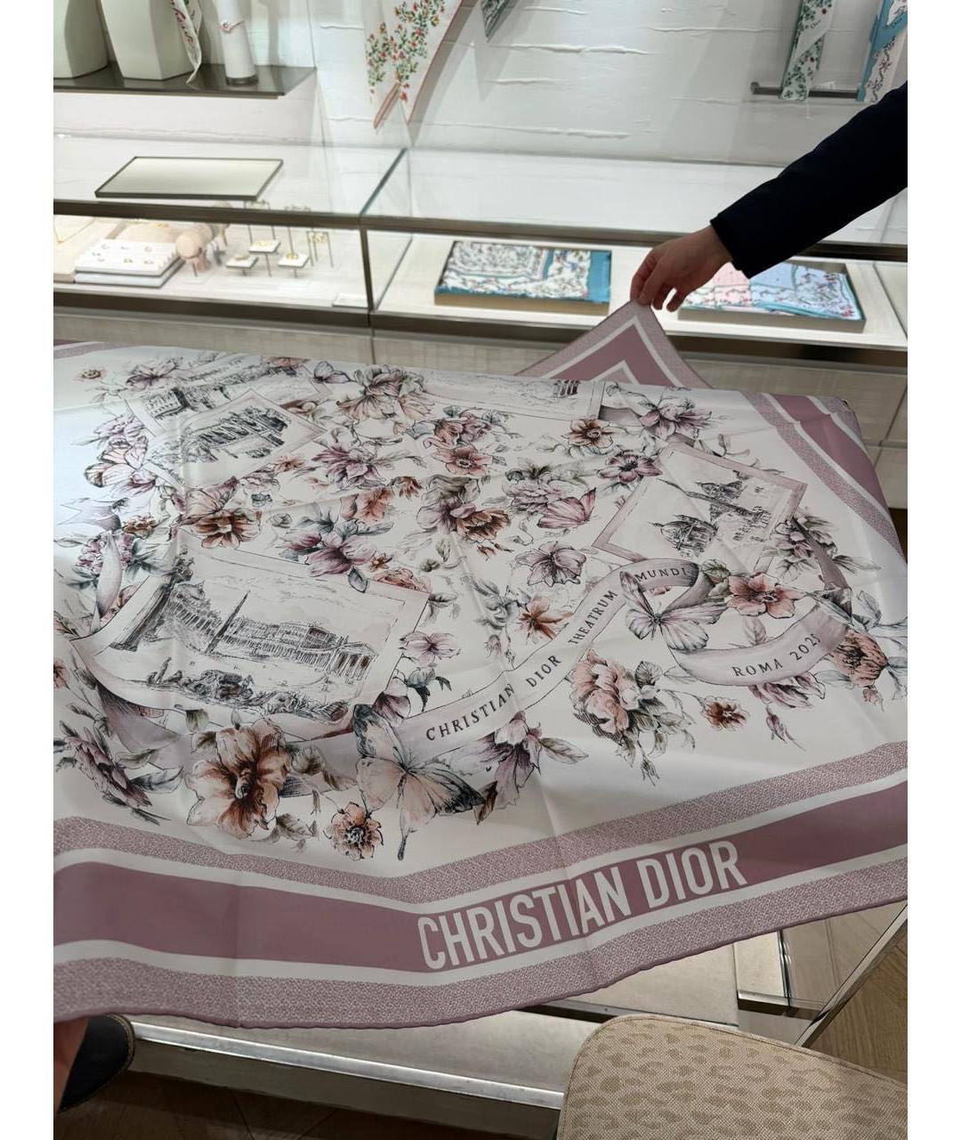 CHRISTIAN DIOR Белый шелковый платок, фото 2