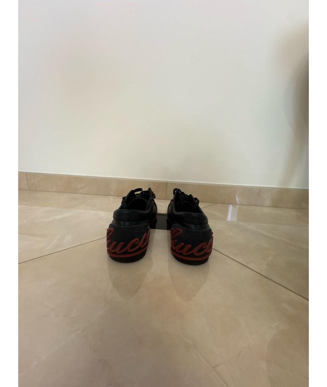 GUCCI Черные кожаные низкие кроссовки / кеды, фото 4