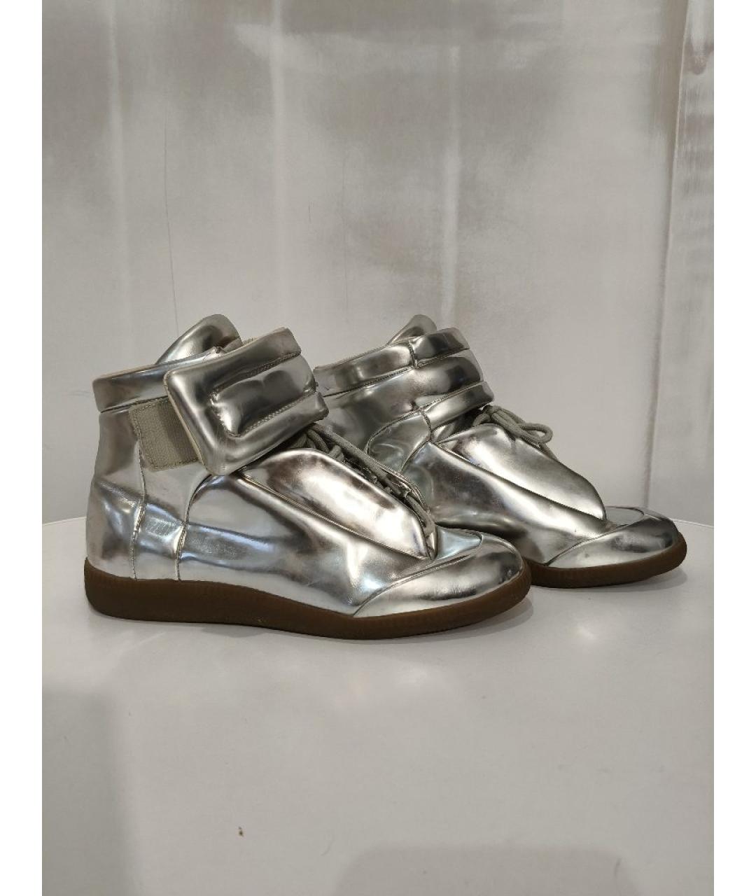 MAISON MARGIELA Серебряные кожаные ботинки, фото 7
