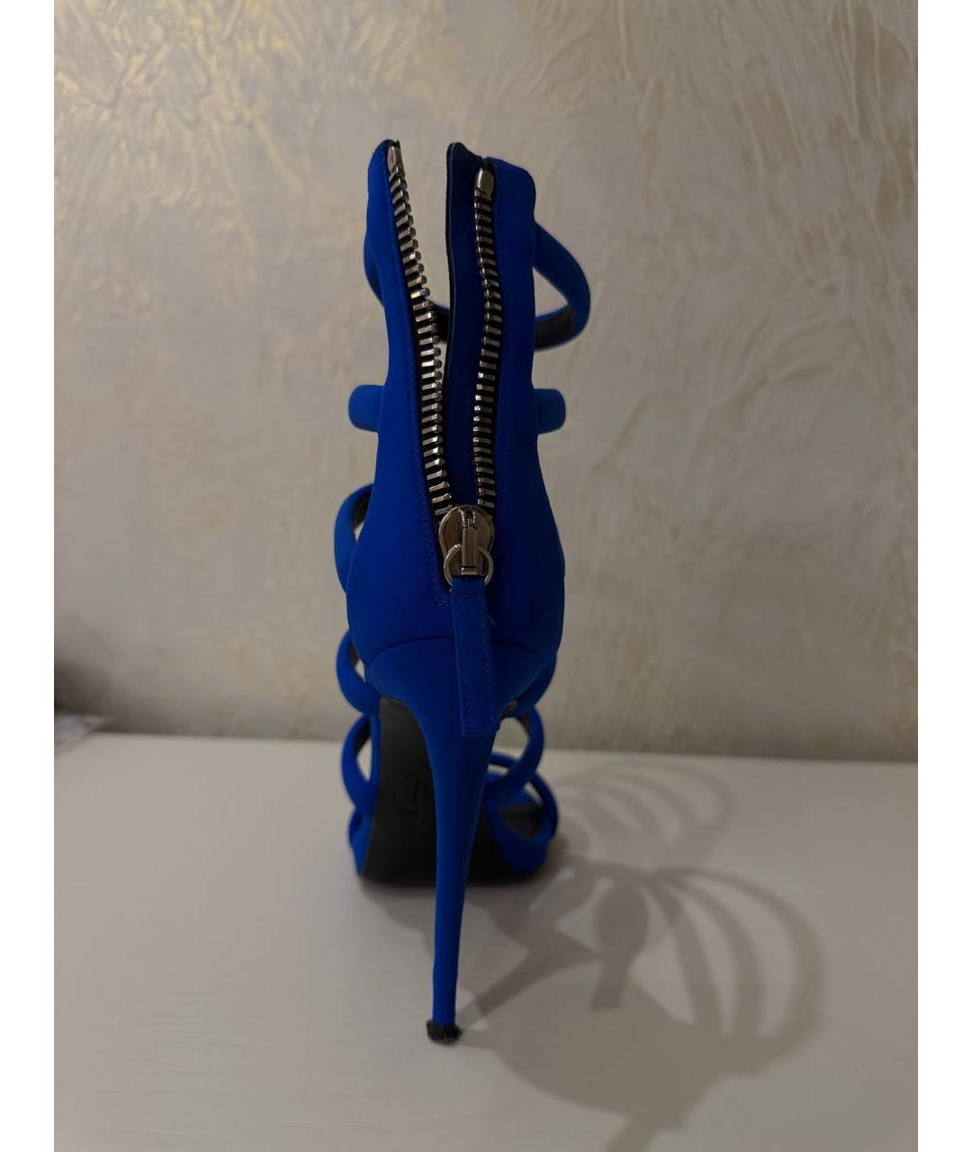 GIUSEPPE ZANOTTI DESIGN Синие текстильные босоножки, фото 4