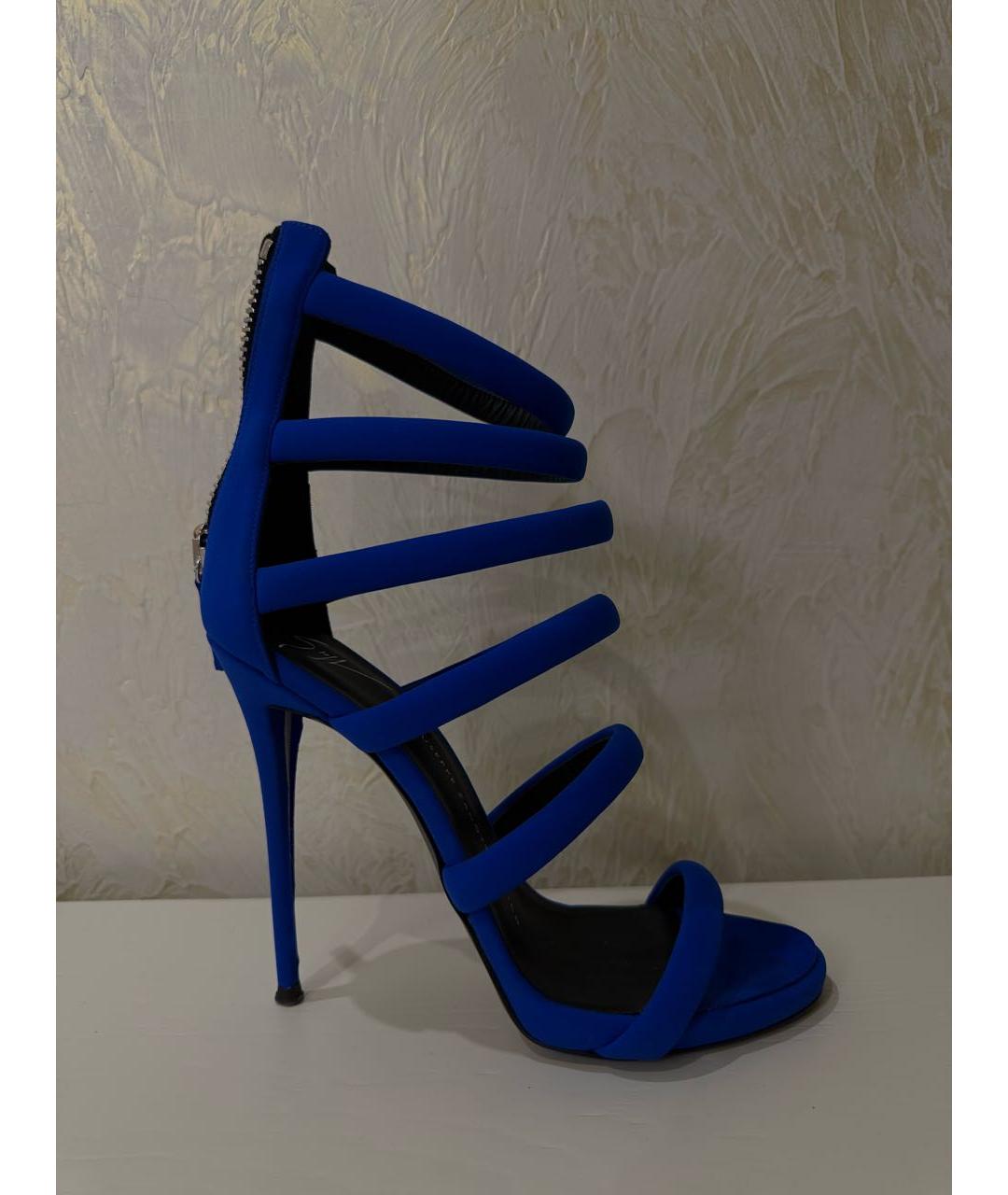 GIUSEPPE ZANOTTI DESIGN Синие текстильные босоножки, фото 5