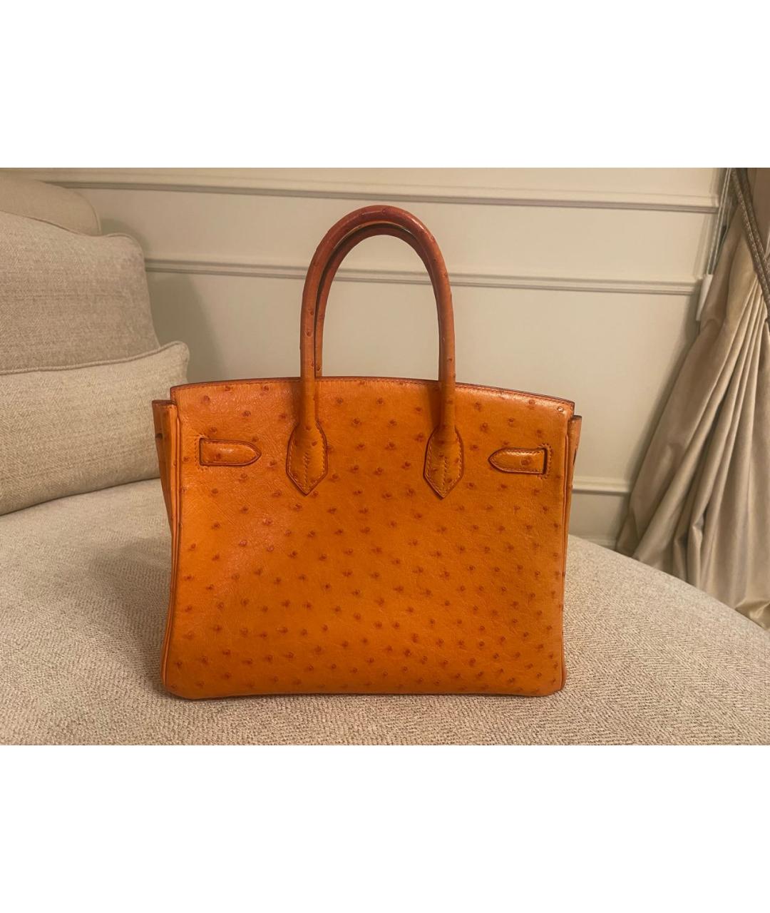 HERMES Оранжевая сумка с короткими ручками из кожи страуса, фото 2