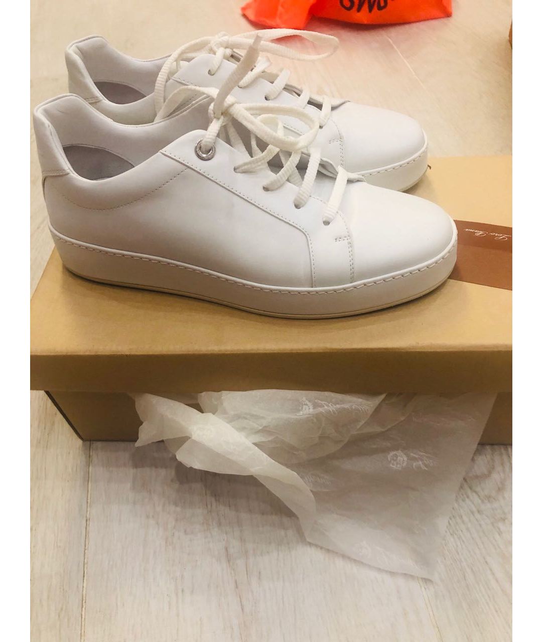 LORO PIANA Белые кожаные кроссовки, фото 5