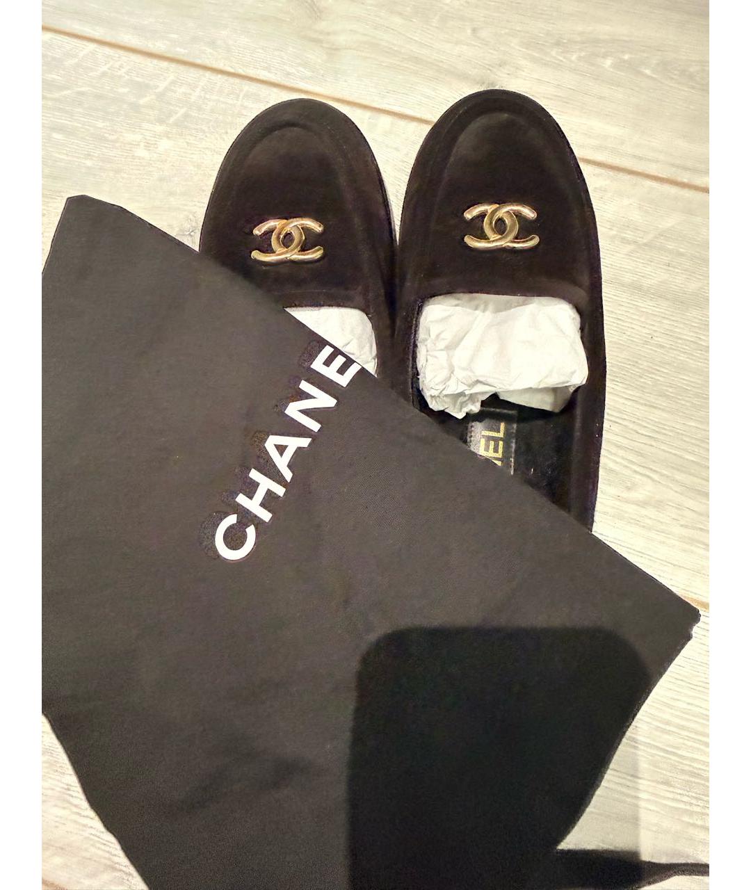 CHANEL Черные замшевые лоферы, фото 5