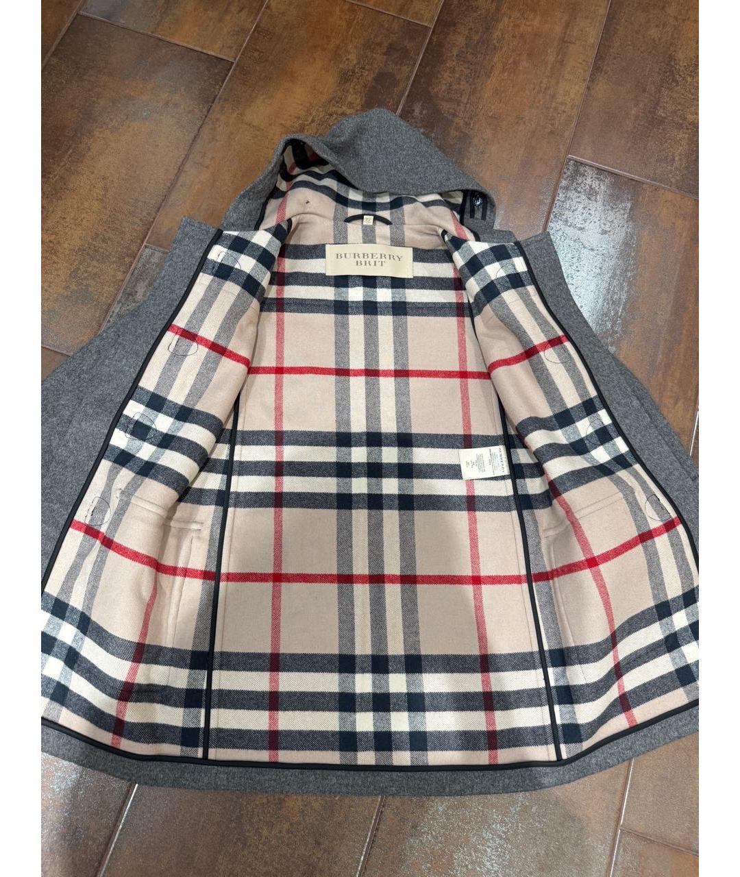 BURBERRY Серое шерстяное пальто, фото 2