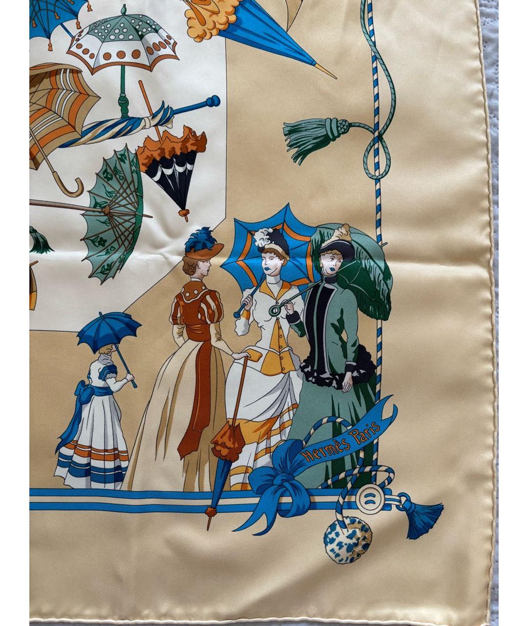 HERMES Бежевый шелковый платок, фото 5