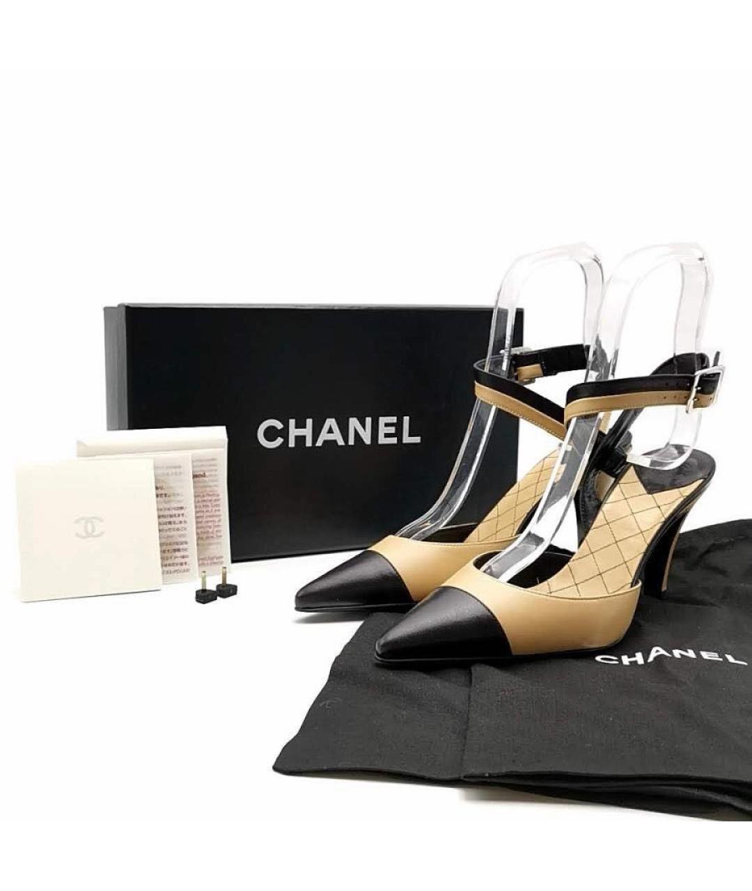 CHANEL Бежевые кожаные босоножки, фото 6