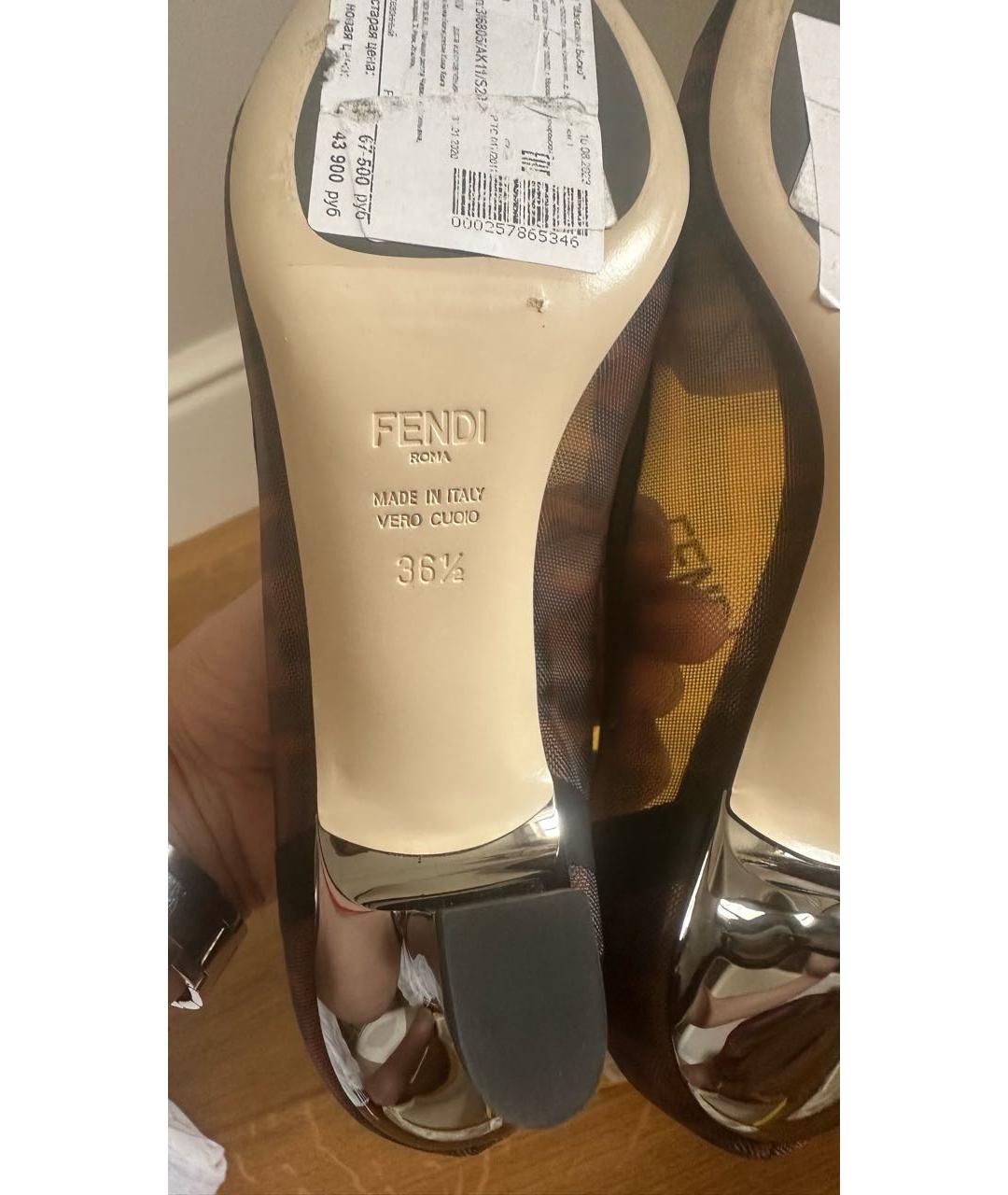 FENDI Коричневые синтетические туфли, фото 7