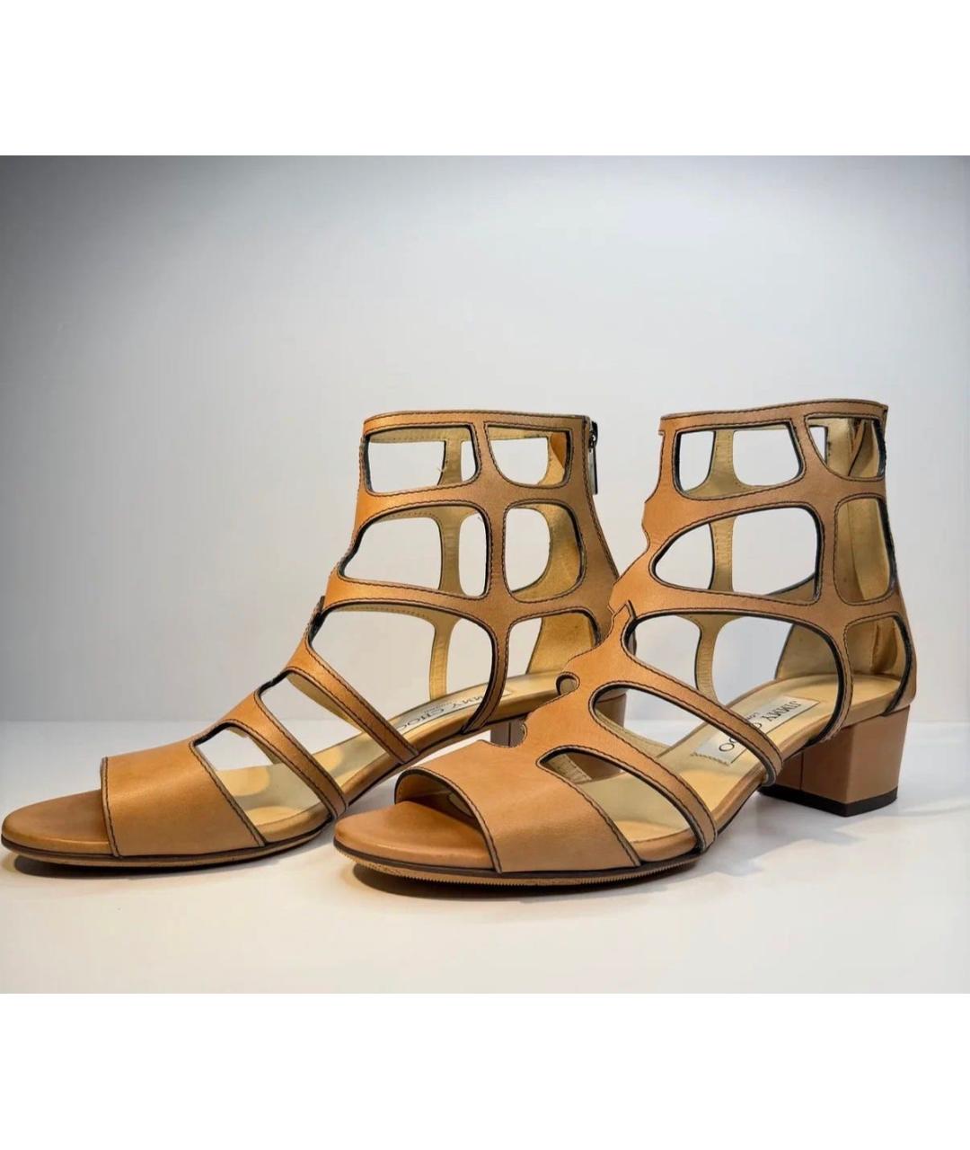 JIMMY CHOO Бежевые кожаные босоножки, фото 3