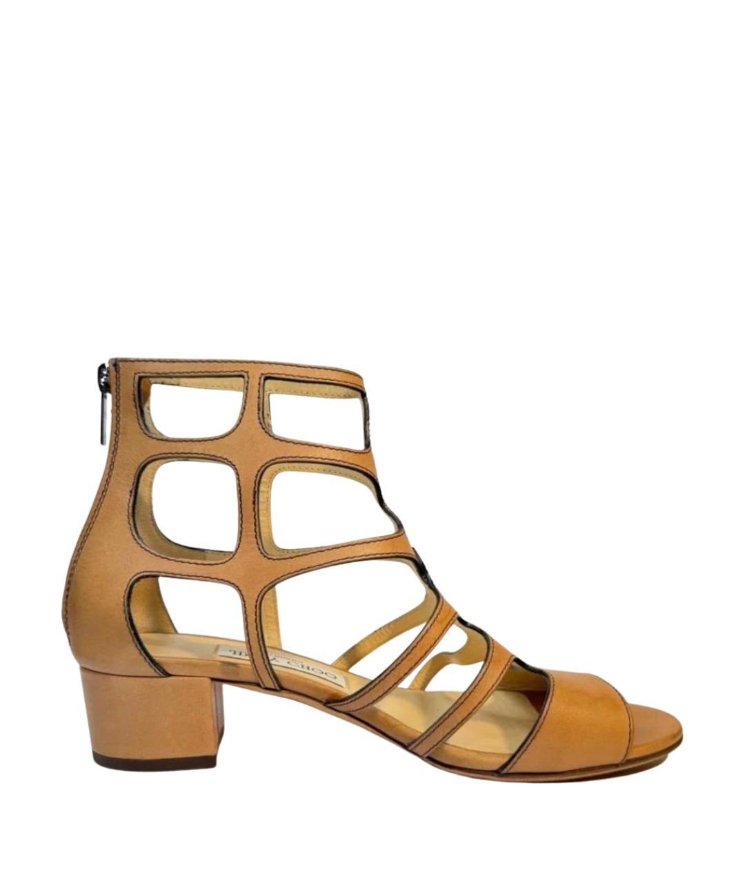 JIMMY CHOO Бежевые кожаные босоножки, фото 1