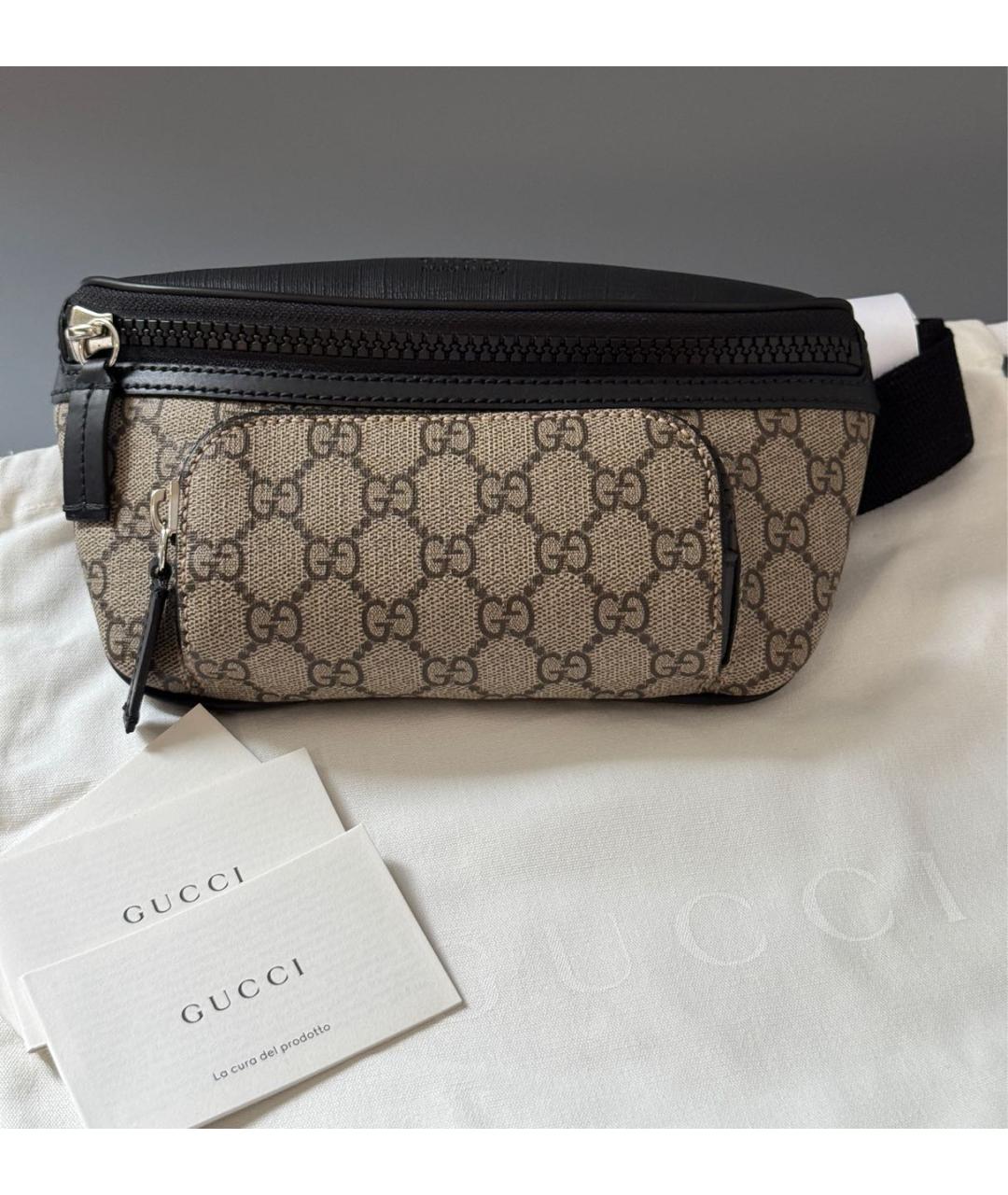 GUCCI Бежевая поясная сумка из канвы, фото 6